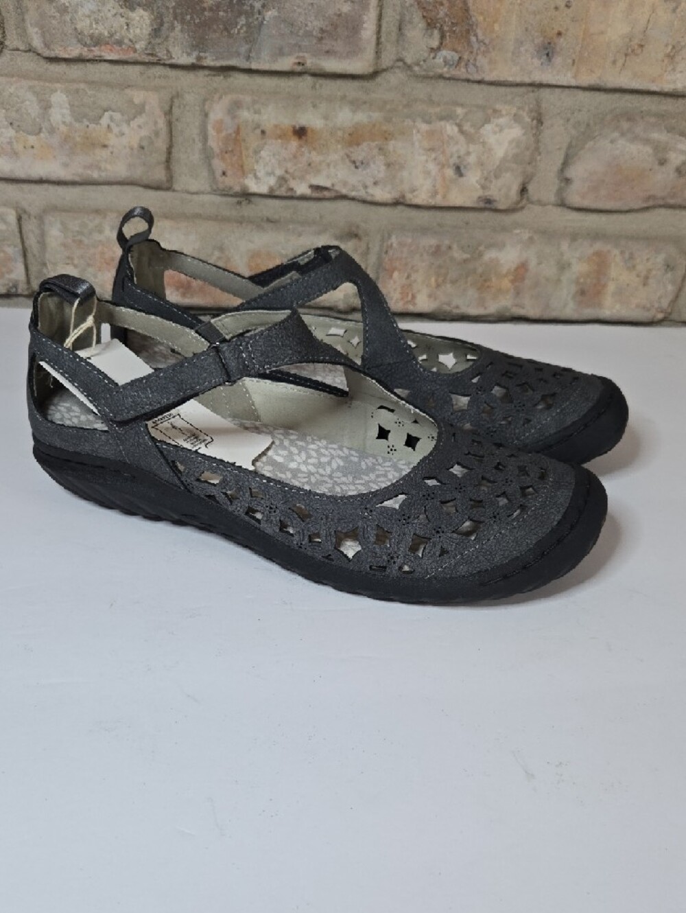 JBU Bellerose Size 8.5 Charcoal Gray Laser-Cut Velcro Strap Outdoor Casual Flat - Picture 14 of 15